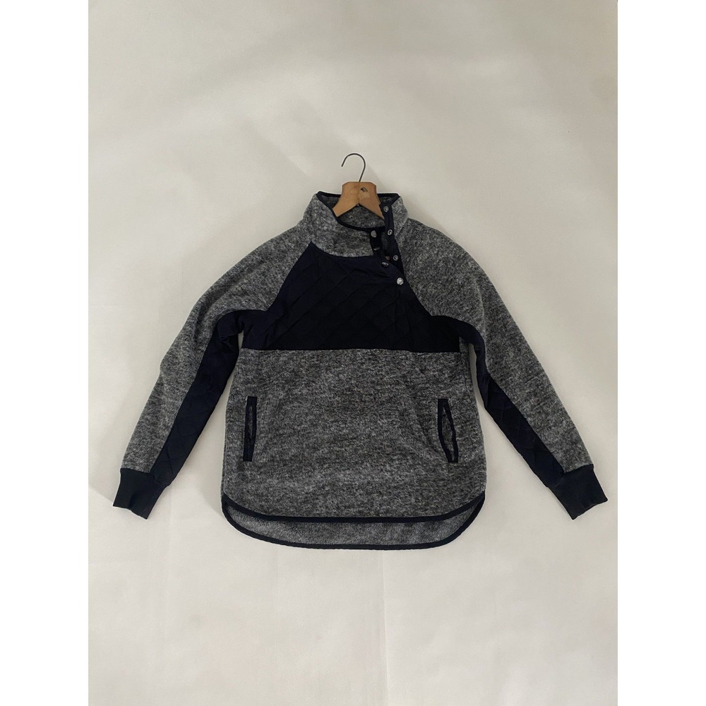 Abercrombie Gray Fleece Black Quilted Small Fleece Long Sleeve‎ Sweatshirt Snap